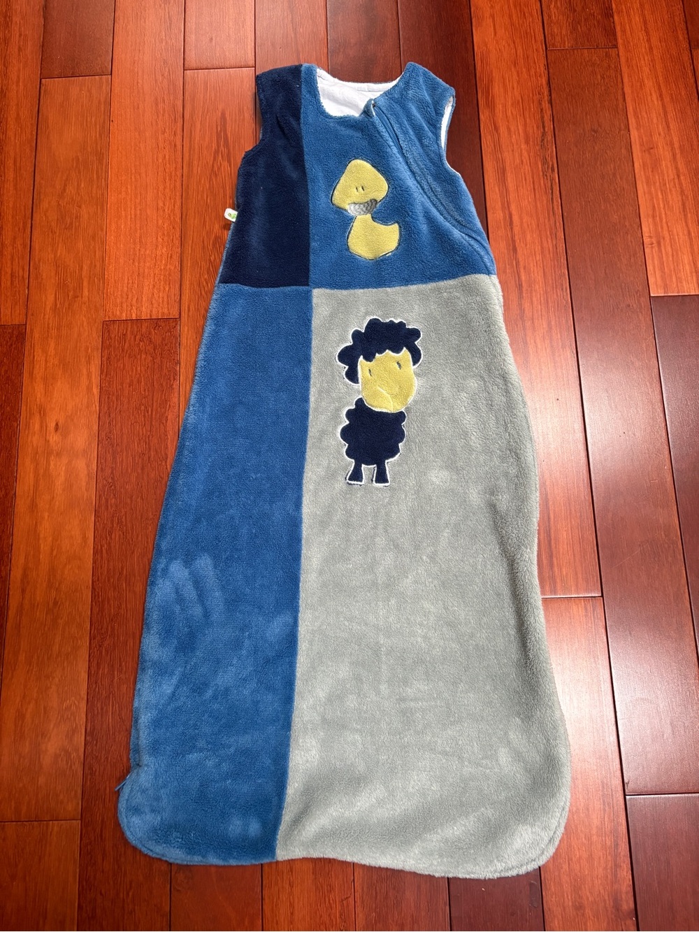 Perlim pinpin Blue & Gray Kids Sleep Sack with Yellow Animal Appliqués